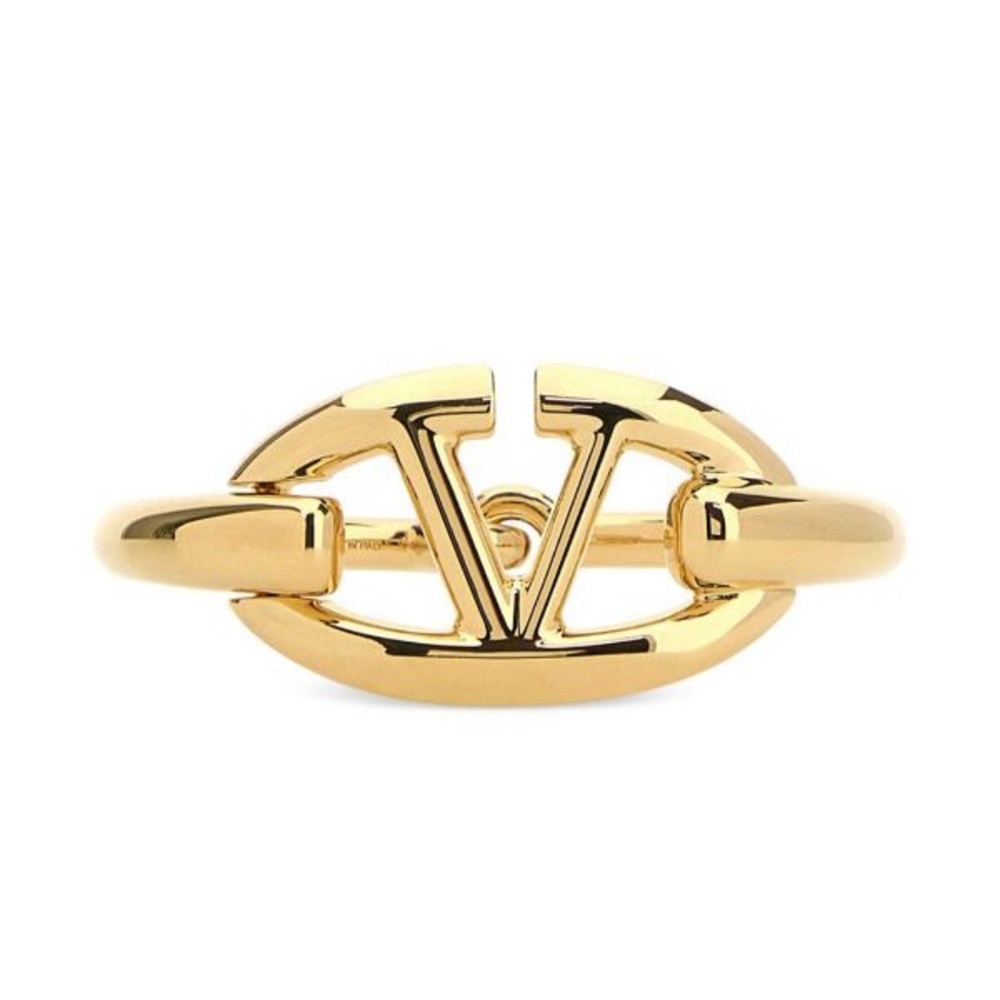 VALENTINO GARAVANI V Logo Gold Tone Moon Bangle Bracelet w BOX Dust Bag & tags.
